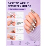 Grey‑Nude French Tip Rhinestone Press‑On Nails, Elegant Long Almond False Nails